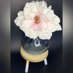 Tranquil Magnolias: Serene Elegance in a Blue Vase with Subtle Blush Accents